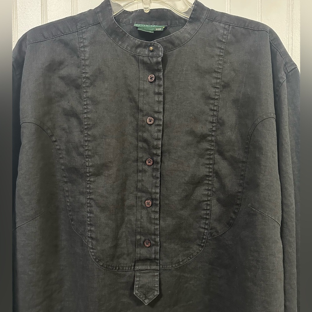 Lauren Ralph Lauren LRL Linen Bib Front Popover Top 20W Long Sleeve Lagenlook - Picture 5 of 14
